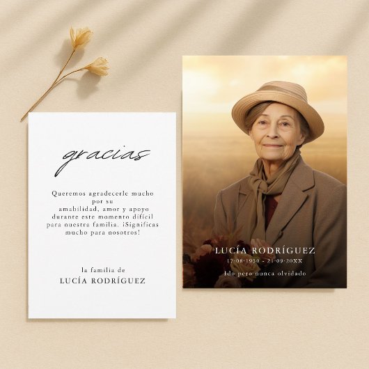 Moderne Gracias Spaanse begrafenis herdenkingsfoto Bedankkaart