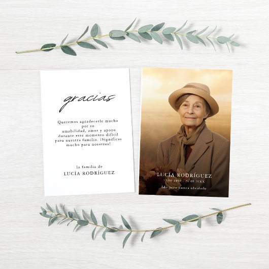 Moderne Gracias Spaanse begrafenis herdenkingsfoto Bedankkaart