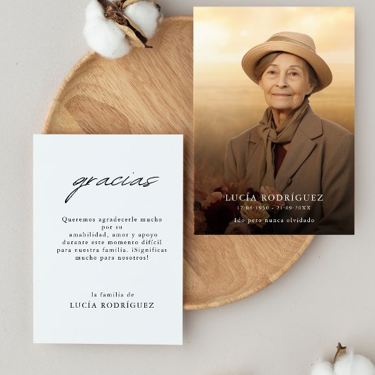 Moderne Gracias Spaanse begrafenis herdenkingsfoto Bedankkaart