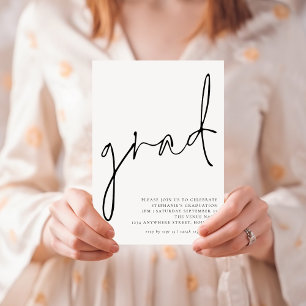 Moderne Grad Black Script Afstudeerfeestje Kaart