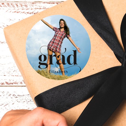 Moderne Grad Black Typography foto Afstuderen Ronde Sticker