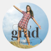 Moderne Grad Black Typography foto Afstuderen Ronde Sticker (Voorkant)