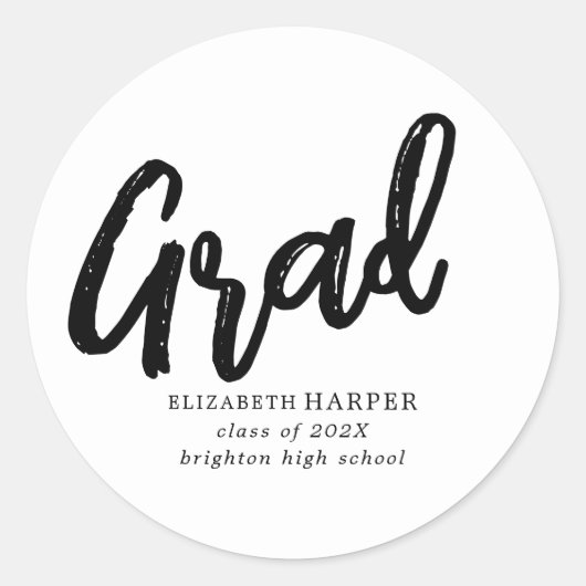 Moderne Grad Borstel Schrift Afstuderen Ronde Sticker (Voorkant)