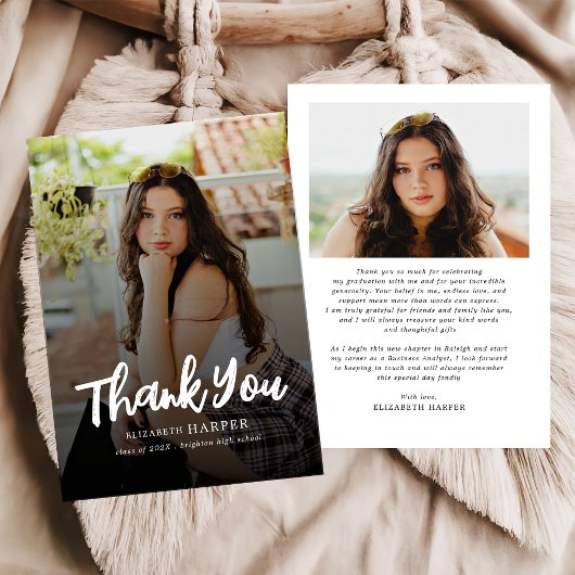 Moderne Grad Brush Script Foto Afstuderen Bedankkaart