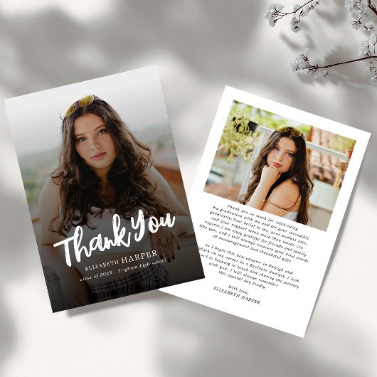 Moderne Grad Brush Script Foto Afstuderen Bedankkaart