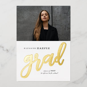 Moderne Grad Brush Script Foto Afstuderen Folie Uitnodiging