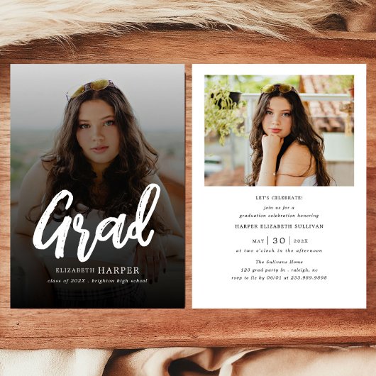 Moderne Grad Brush Script Foto Afstuderen Kaart