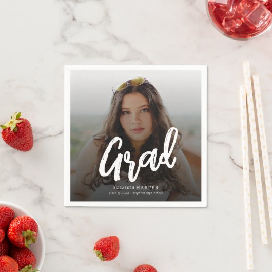 Moderne Grad Brush Script Foto Afstuderen Servet (Insitu)