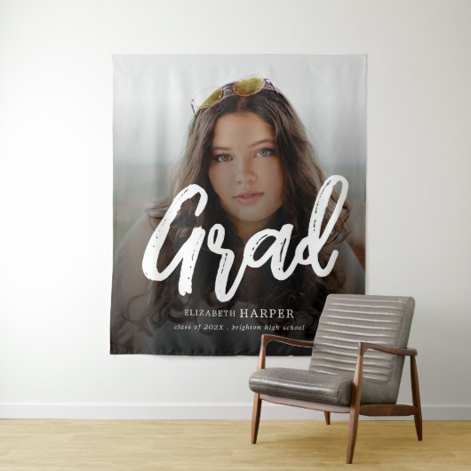 Moderne Grad Brush Script Foto Afstuderen Wandkleed (In situ)