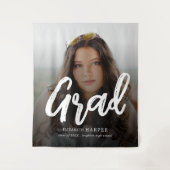 Moderne Grad Brush Script Foto Afstuderen Wandkleed (Voorkant)