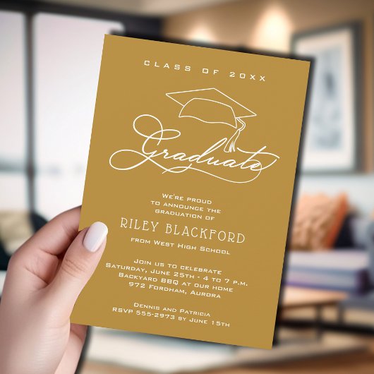 Moderne Grad Cap Gouden Afstuderen Aankondiging