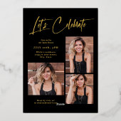 Moderne Grad Cap Script 4 Foto Eenvoudige Afstudee Folie Uitnodiging (Achterkant)