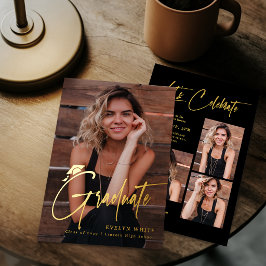 Moderne Grad Cap Script 4 Foto Eenvoudige Afstudee Folie Uitnodiging