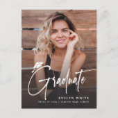 Moderne Grad Cap Script Eenvoudige Foto Afstuderen Briefkaart (Voorkant)