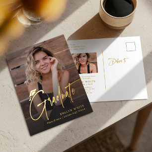 Moderne Grad Cap Script Eenvoudige Foto Afstuderen Folie Feestdagen Briefkaart
