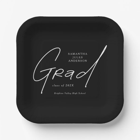 Moderne Grad Script Typografie Afstuderen Papieren Bordje (Voorkant)