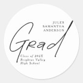 Moderne Grad Script Typografie Afstuderen Ronde Sticker (Voorkant)