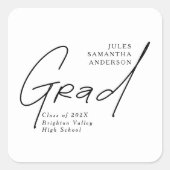 Moderne Grad Script Typografie Afstuderen Vierkante Sticker (Voorkant)
