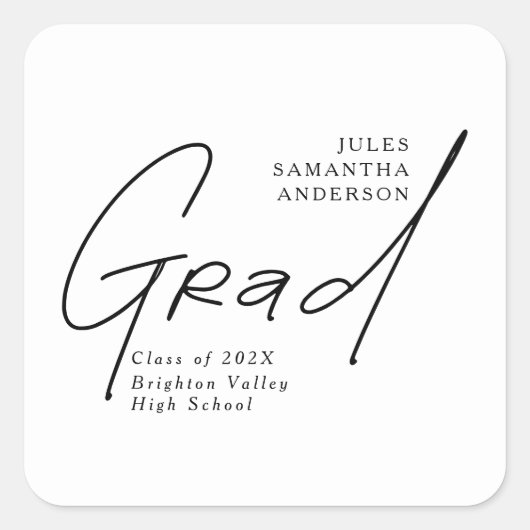 Moderne Grad Script Typografie Afstuderen Vierkante Sticker (Voorkant)