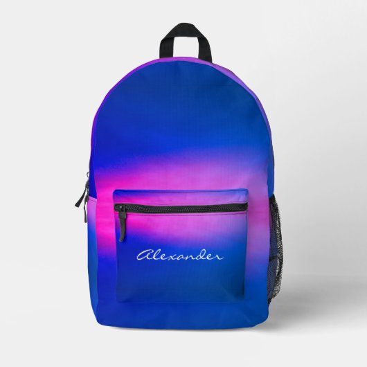 Moderne Gradiënt Aurora Effect Blauwe Hete Roze Bedrukte Rugzak (Voorkant)