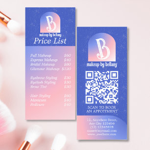 Moderne Gradiënt Blauw Roze Monogram Make-up Artie Reclamekaart