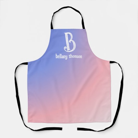 Moderne Gradiënt Blauw Roze Monogram Make-up Artie Schort (Voorkant)