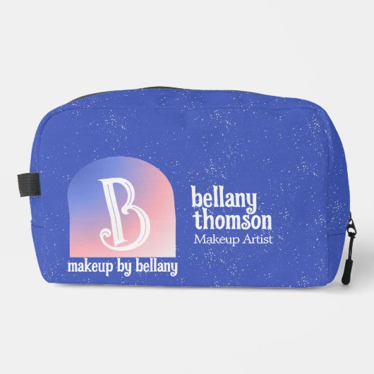 Moderne Gradiënt Blauw Roze Monogram Make-up Artie Toilettasje (Voorkant)