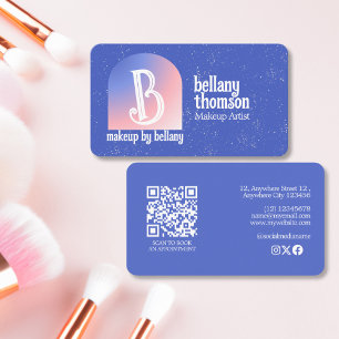 Moderne Gradiënt Blauw Roze Monogram Make-up Artie Visitekaartje