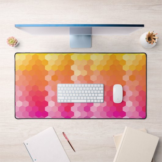 Moderne Gradient Hexagon Desk Mat Roze en Geel (Kantoor 1)