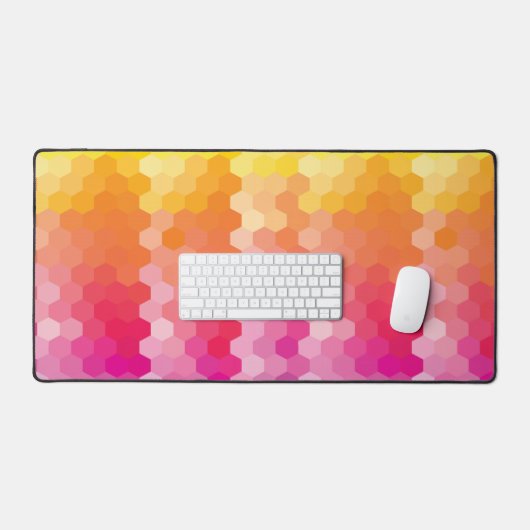 Moderne Gradient Hexagon Desk Mat Roze en Geel (Keyboard & Muis)