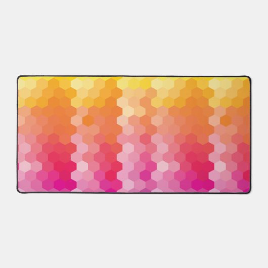 Moderne Gradient Hexagon Desk Mat Roze en Geel (Voorkant)