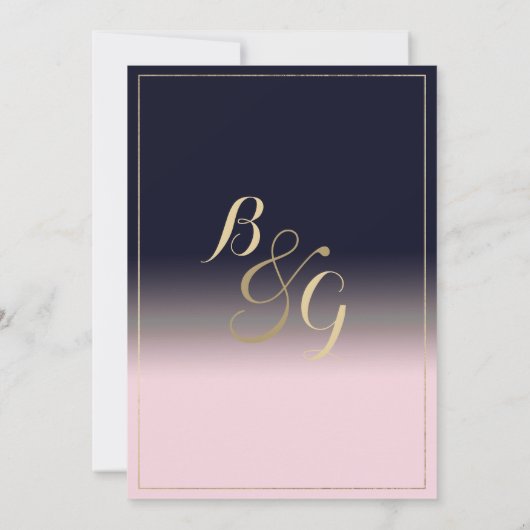 Moderne gradiënt marineblauw zwart roze goud bruil kaart (Achterkant)