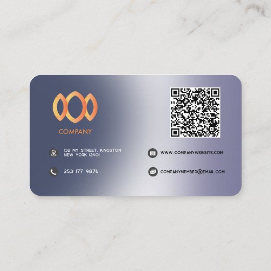 Moderne Gradient Metallic Blue Paarse Sjabloon Visitekaartje (Achterkant)