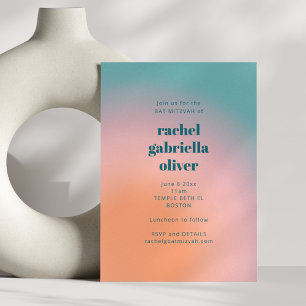 Moderne Gradiënt Teal Roze Bat Mitzvah Vet Kaart