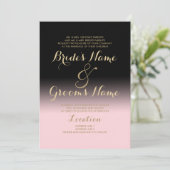 Moderne gradiënt zwart zwart roze goud bruiloft kaart (Staand voorkant)