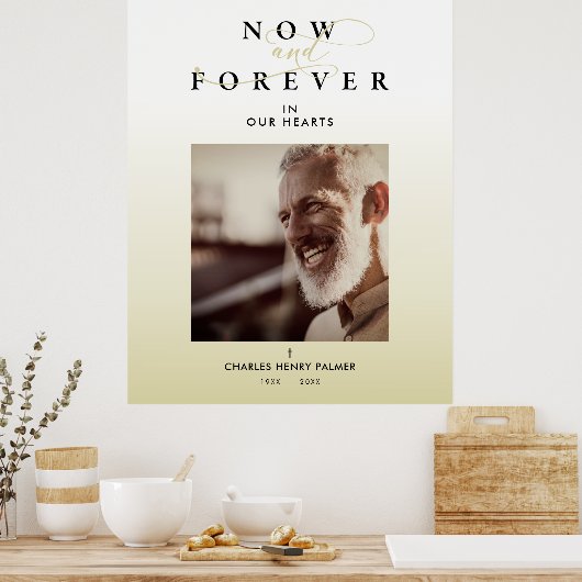 Moderne gradiëntminimalistische fotobegrafenisserv poster (Keuken)