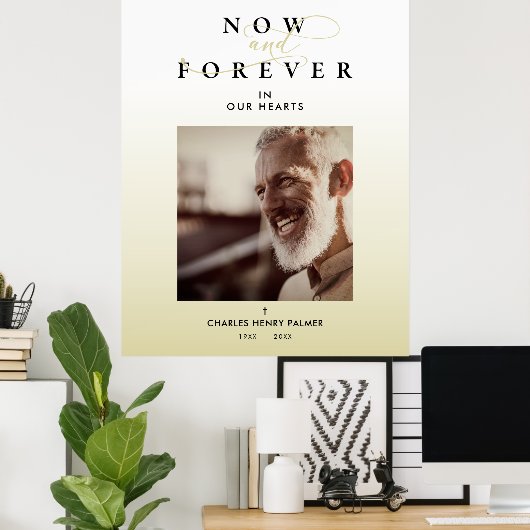 Moderne gradiëntminimalistische fotobegrafenisserv poster (Thuiskantoor)