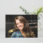 Moderne Graduate Goud Schrift Foto Feestje Kaart (Staand voorkant)