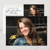 Moderne Graduate Goud Schrift Foto Feestje Kaart (Voorkant / Achterkant)