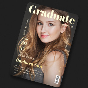 Moderne Graduate Magazine Cover Afstuderen Goud Folie Uitnodiging
