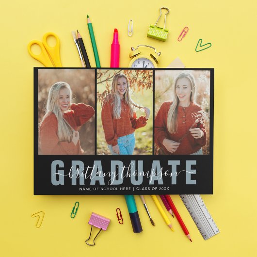 Moderne Graduate Script 3 Foto Collage Afstuderen Aankondiging