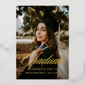 Moderne Graduate Script 4 foto's Afstudeerfeest Folie Uitnodiging (Voorkant)