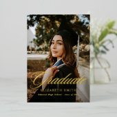 Moderne Graduate Script 4 foto's Afstudeerfeest Folie Uitnodiging (Staand Voorkant)