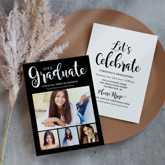 Moderne Graduate Script Zwarte Foto Collage Kaart
