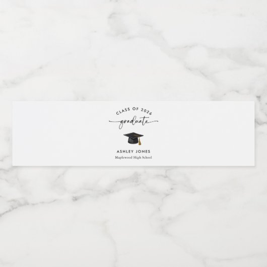 Moderne Graduation Cap Graduation Party Waterfles Etiket (Enkel label)