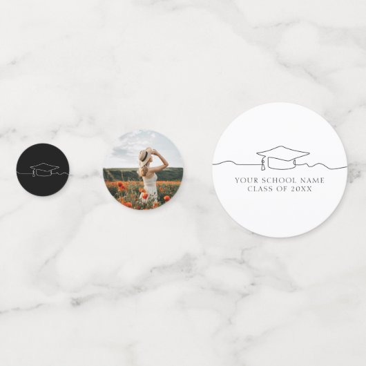 Moderne Graduation Cap Line Art Foto Confetti (Voorkanten)