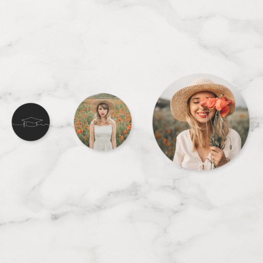 Moderne Graduation Cap Line Art Foto Confetti (Achterkanten)