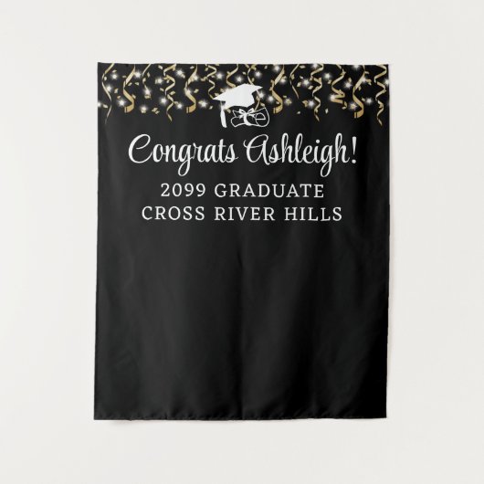 Moderne Graduation Party Achtergrond Streamers Aan Wandkleed (Voorkant)