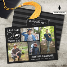Moderne Graduation Party Black 4 Photo Collage