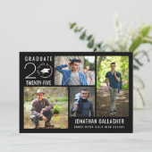 Moderne Graduation Party Black 4 Photo Collage Kaart (Staand voorkant)
